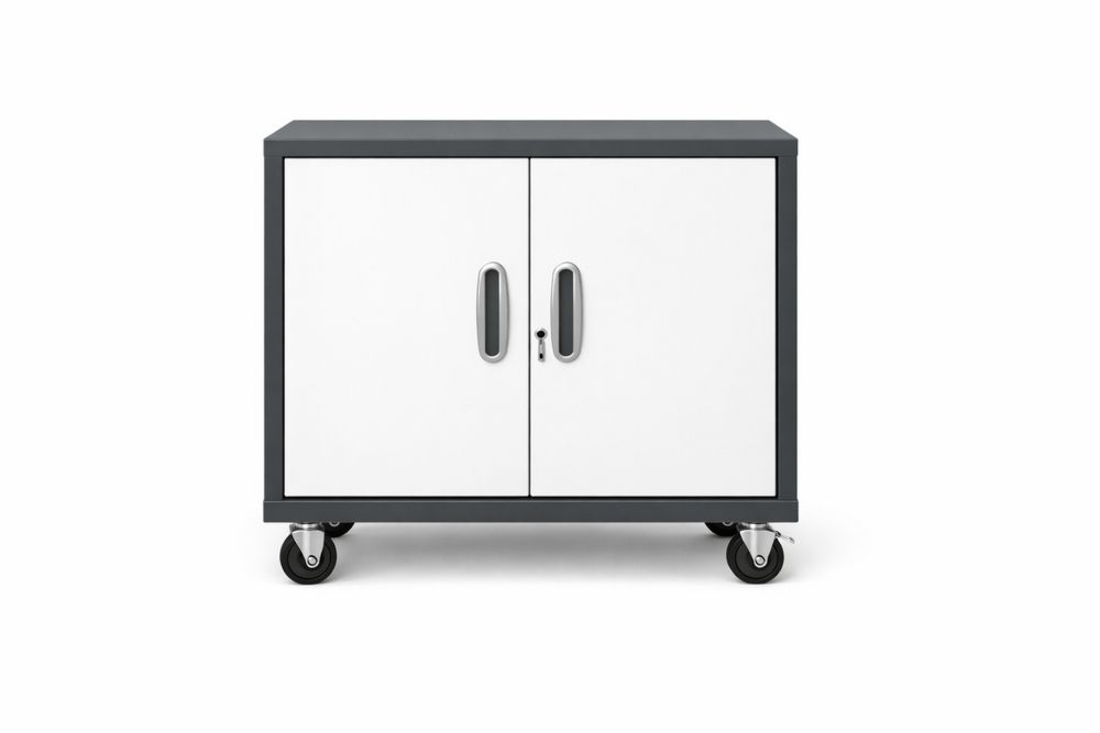 Mobile Steel and Wood Filing Cabinet with Wheels, White/Black