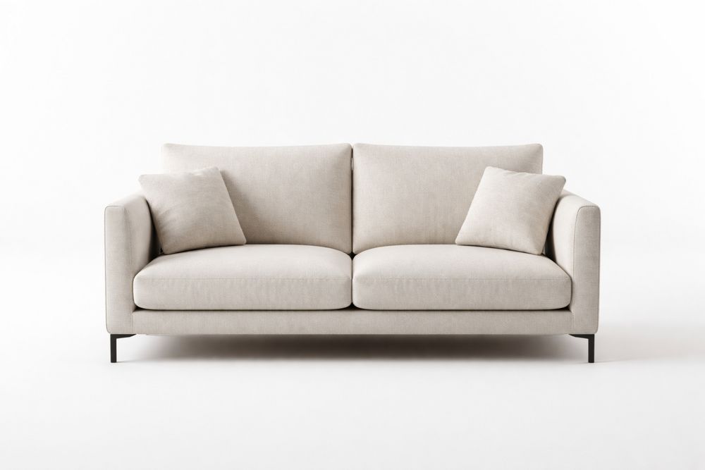 Beige Two-Seater Sofa Polyester Fabric Black Steel Legs