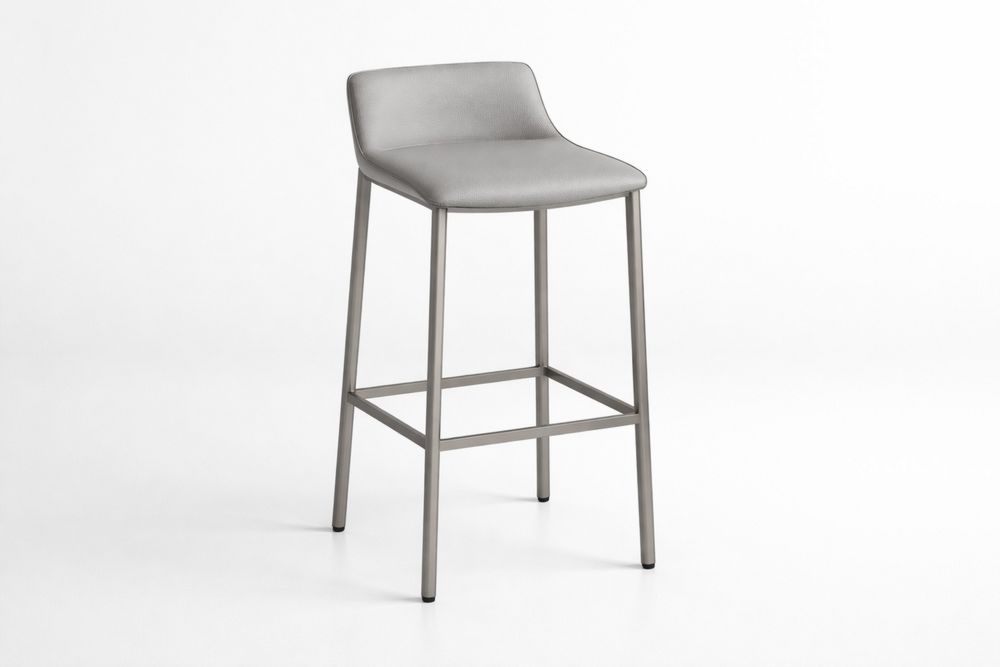 Gray PU Leather Bar Stool with Steel Frame 44cm Width