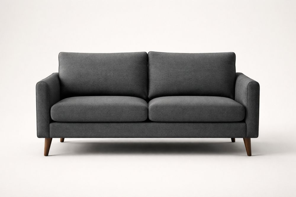 Dark Gray Fabric Upholstered Two-Seater Sofa with Wooden Legs