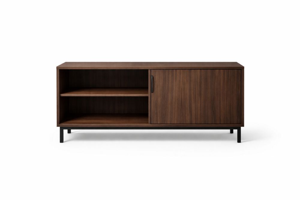 Walnut Wood TV Cabinet with Steel Legs, Length 120 cm