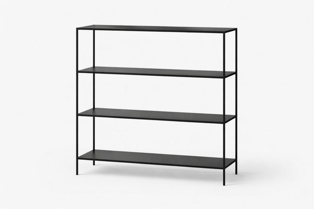 Black Steel 4-Tier Rectangular Bookshelf