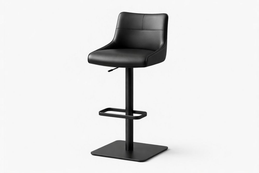 Black Adjustable Bar Stool with PU Leather Seat and Steel Base