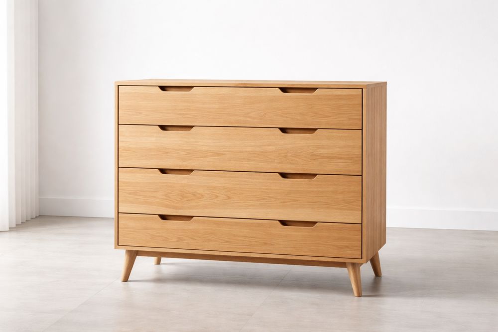 Oak Wood Four-Drawer Chest Light Brown