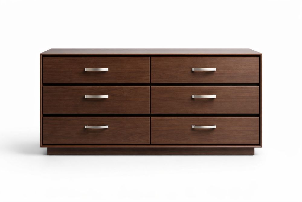 Six-Drawer Particle Board Chest with Walnut Veneer Finish