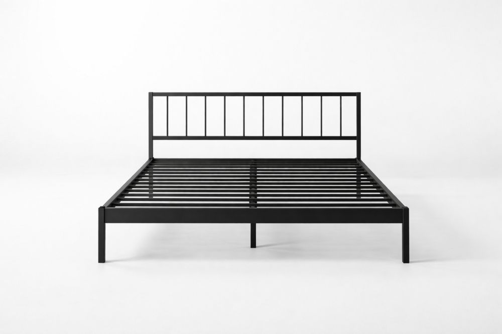 Black Steel Bed Frame with Headboard Queen Size