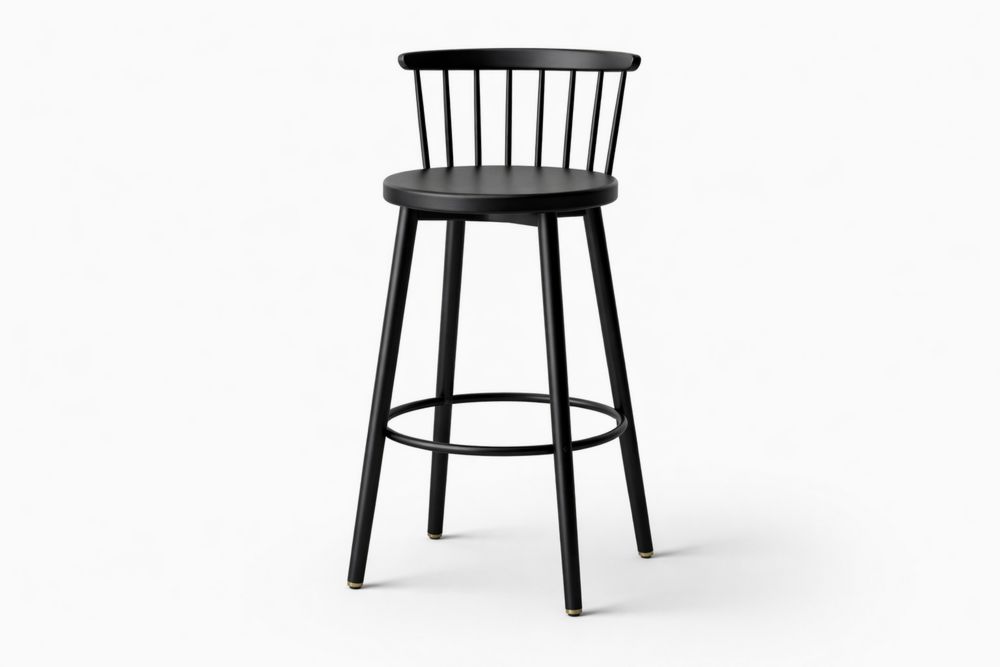 Black Steel and Solid Wood Bar Stool with Backrest