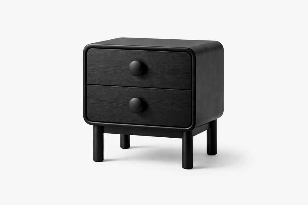 Black MDF Nightstand with Two Drawers