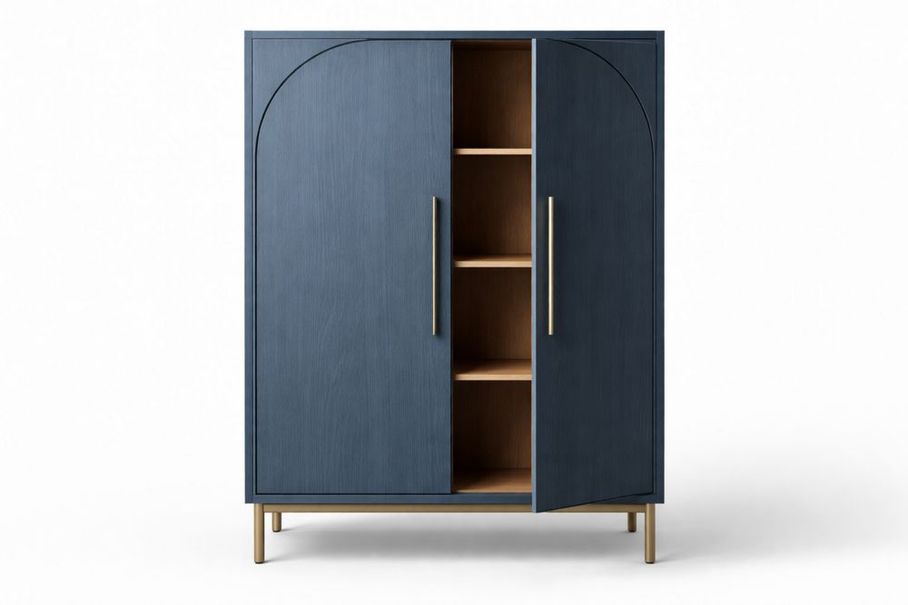 Blue MDF Wood Storage Cabinet with Brass Legs