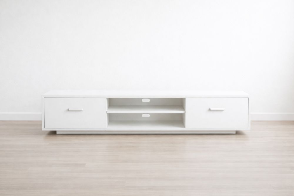 White MDF TV Stand with Storage and Shelves