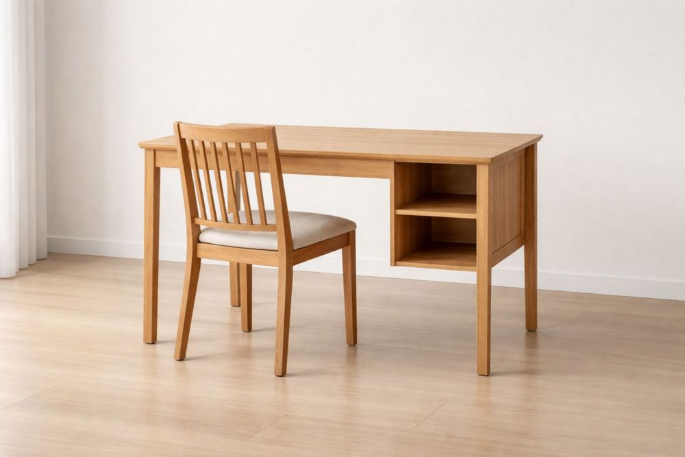 Wooden Desk and Chair Set with Shelves Natural Wood