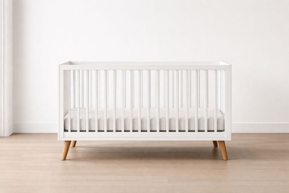 Wood Baby Crib with Adjustable Slatted Sides White 137cm x 76cm x 89cm