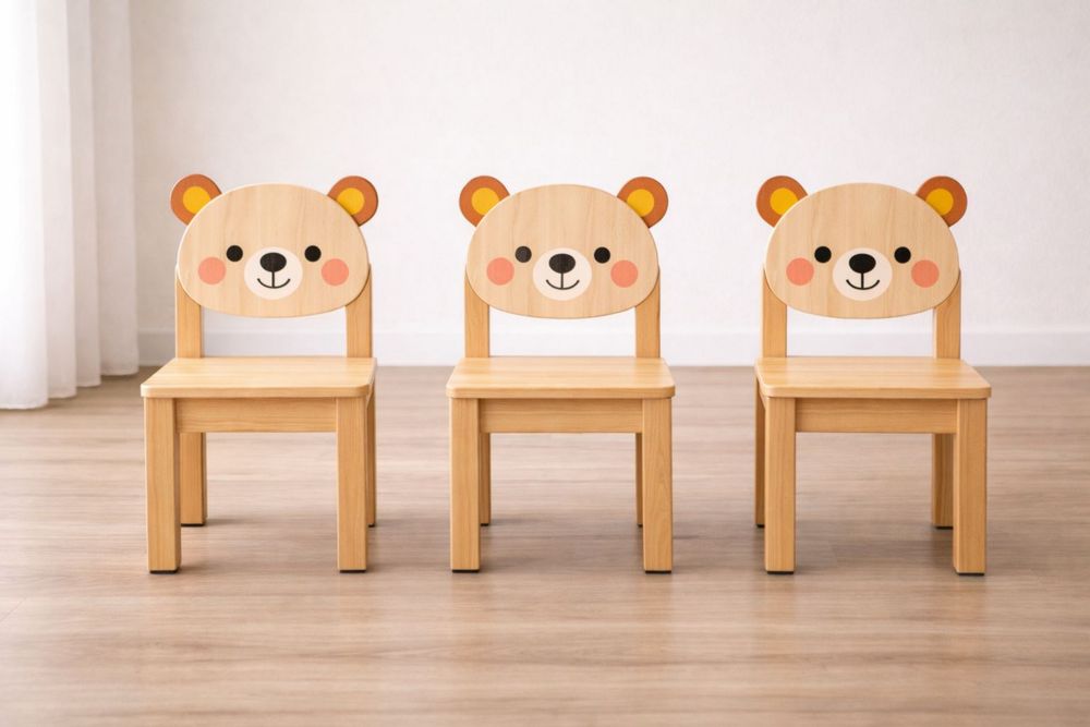 Wooden Bear Kids Chair Set Light Brown 30cm x 25cm x 50cm