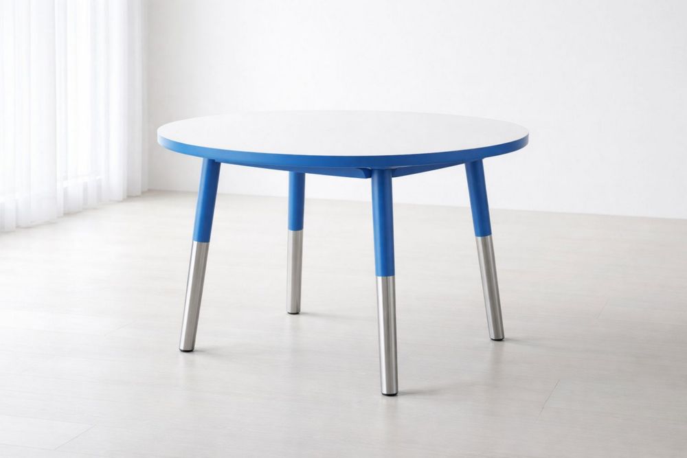 Round Blue MDF and Steel Table
