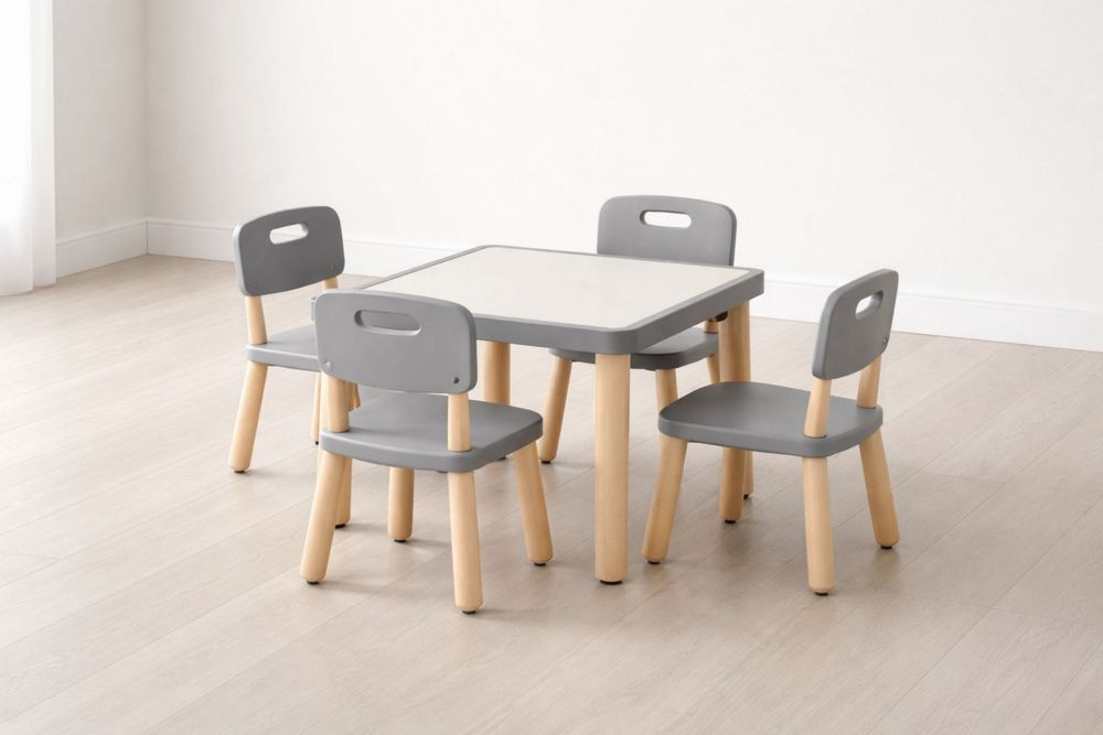 Kids Table and Chair Set Grey Polypropylene and Wood