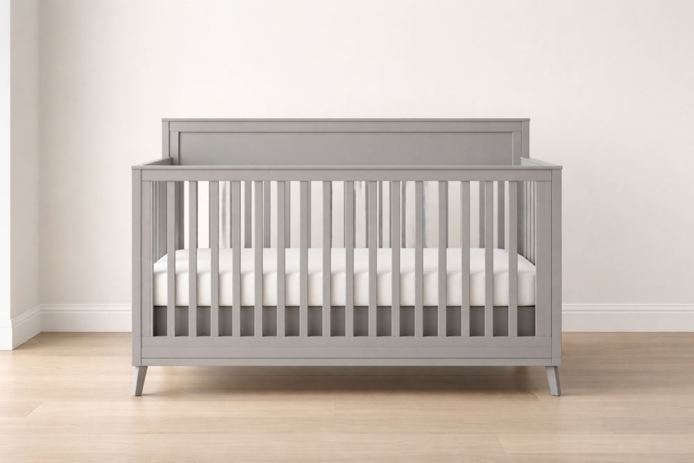 Grey Wooden Baby Crib with Mattress 144x76x97 cm