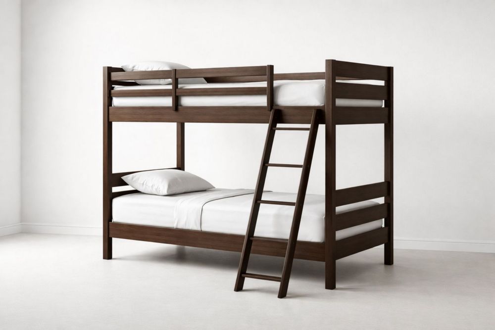 Dark Brown Solid Wood Bunk Bed with Ladder