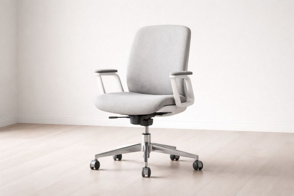 Office Chair with Adjustable Armrests and Swivel Base in Light Gray Polyester