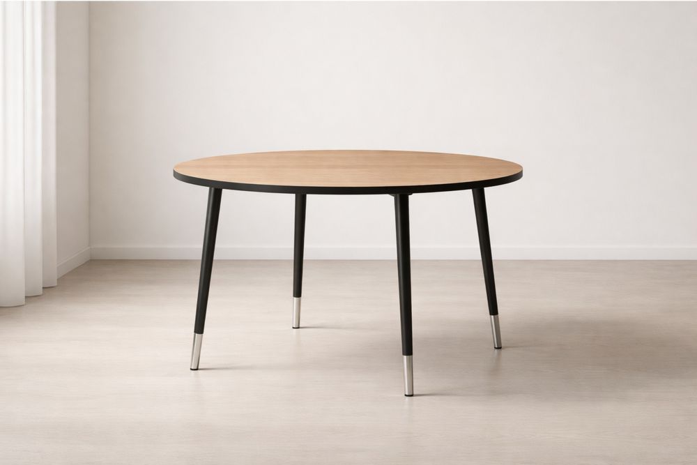 Round Wooden Dining Table with Metal Legs Oak/Black