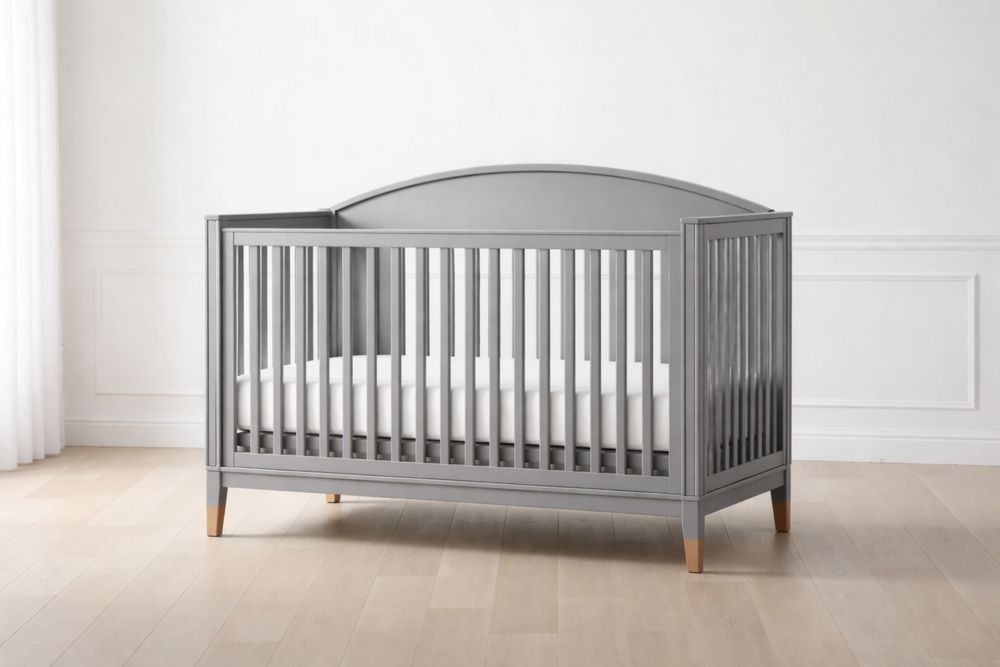 Gray Wood Convertible Baby Crib with Adjustable Mattress Height