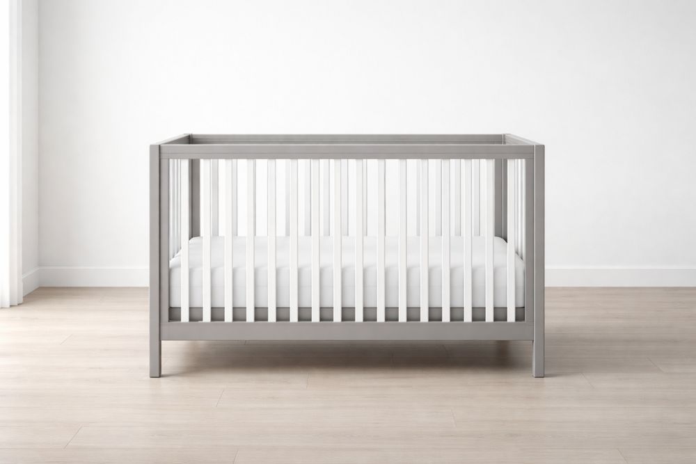 Gray Solid Wood Baby Crib 130cm x 70cm x 90cm