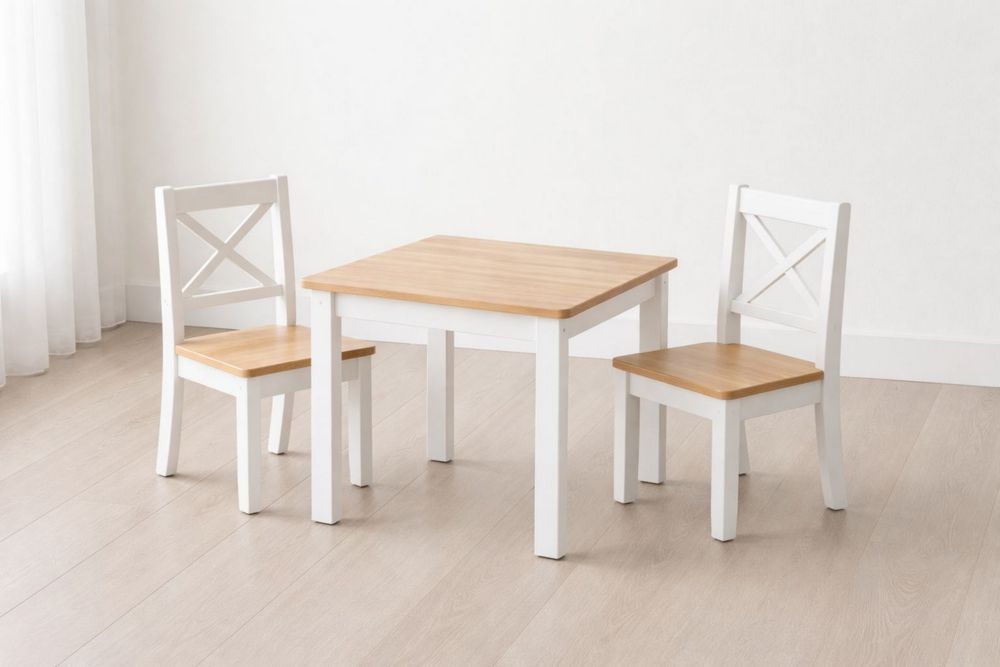 Children's Wooden Table and Chair Set Natural/White