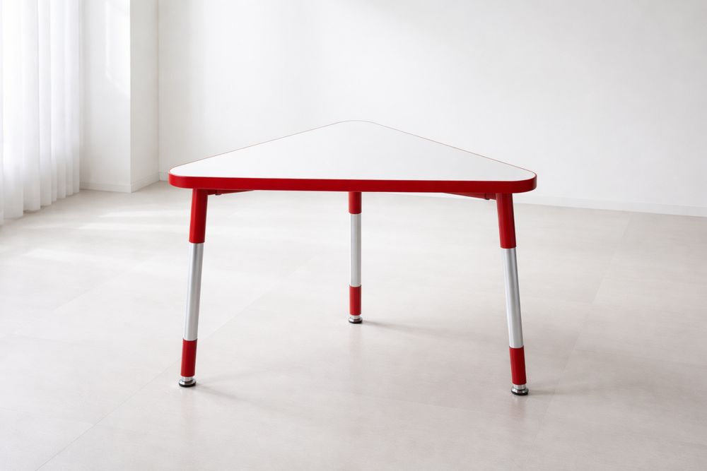 Triangle Adjustable Height Table Red Steel Plastic 60x60x60 cm