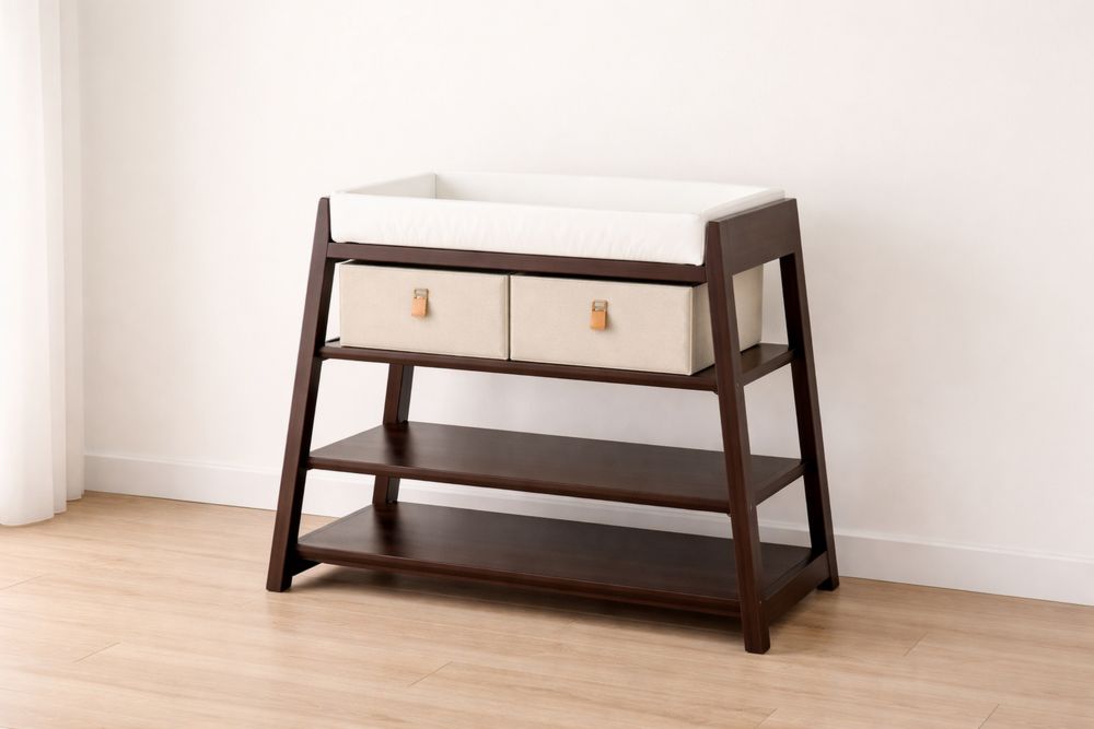 Wooden Baby Changing Table with Storage Shelves Brown/Beige