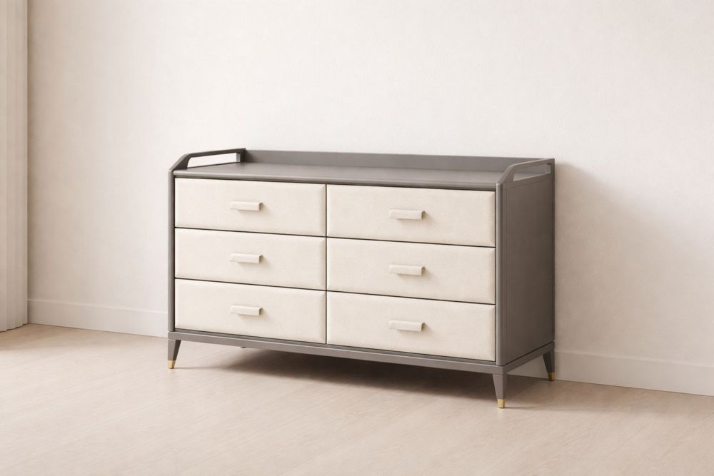 Six-Drawer Chests of Drawers Beige MDF and Linen Blend