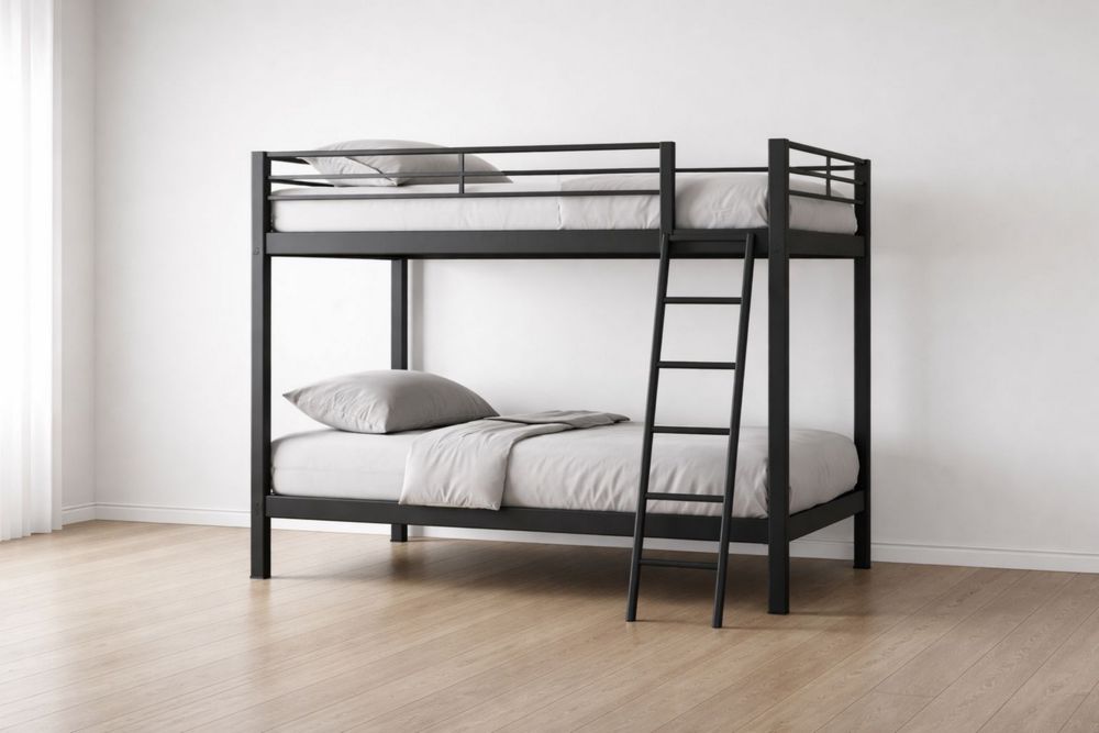 Metal Bunk Bed Black Steel Frame with Ladder Twin Size
