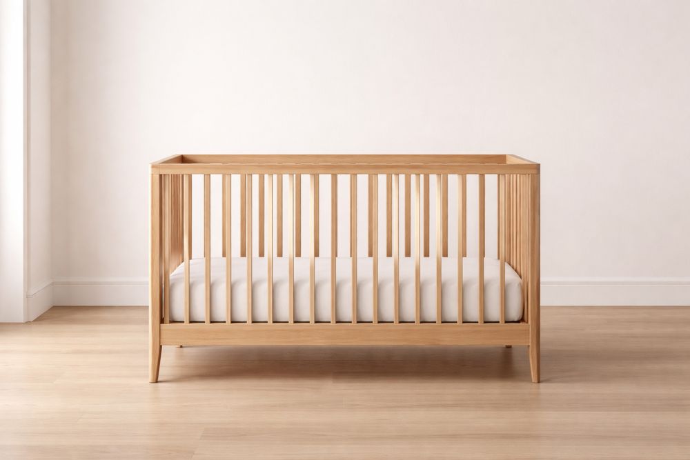 Solid Oak Baby Crib with Adjustable Mattress Height