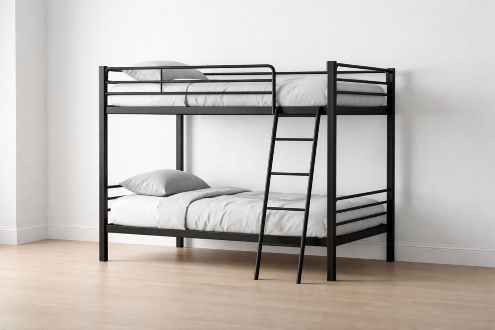 Black Metal Twin Bunk Bed Frame with Ladder