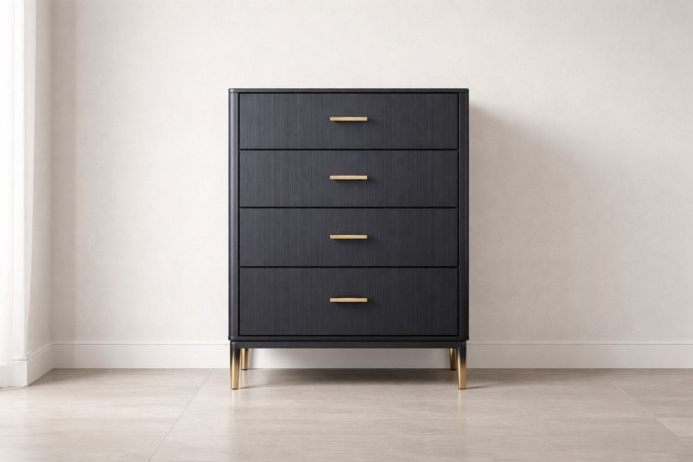 Black Wood Chest of Drawers with Gold Metal Legs
