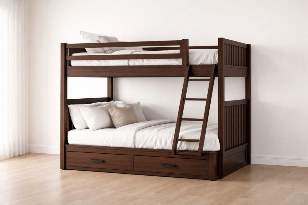 Wooden Bunk Bed with Ladder and Drawers Dark Brown Twin Over Twin
