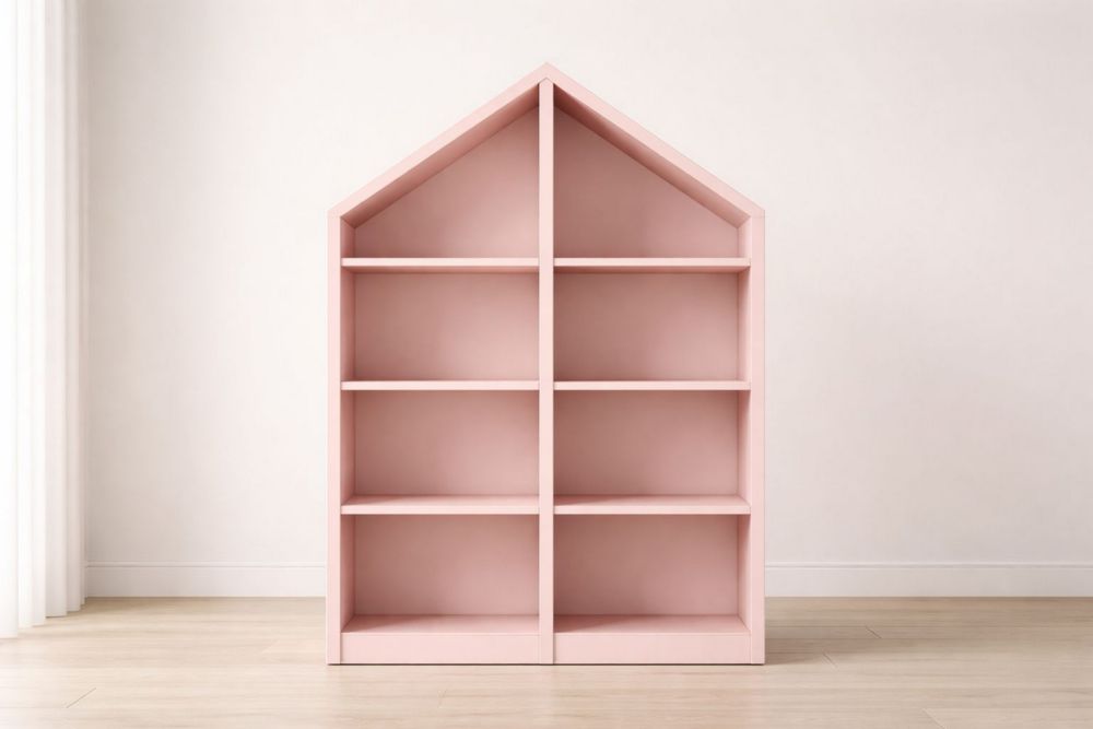 Pink MDF House-Shaped Bookshelf 120cm x 80cm x 30cm