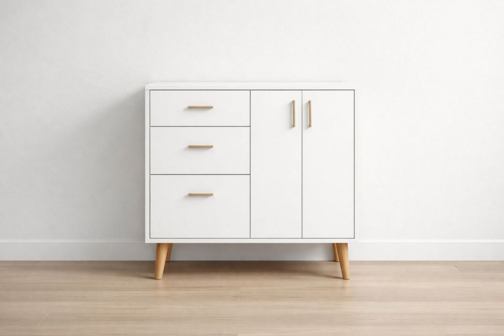 White MDF Sideboard with 3 Drawers and 2 Doors