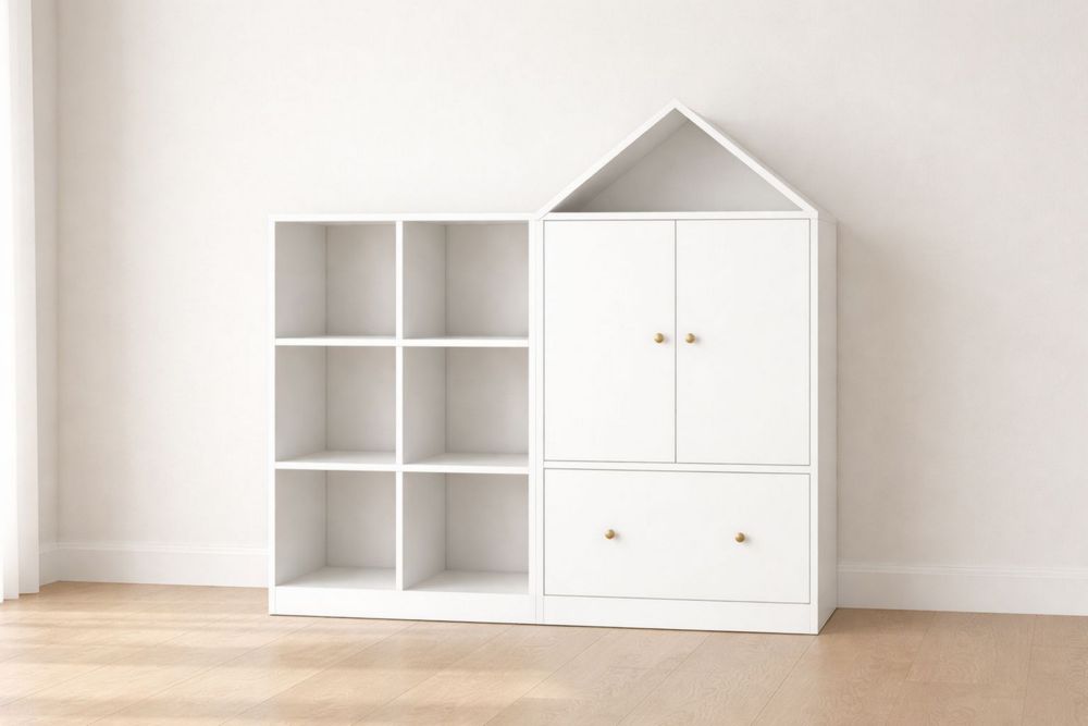 White MDF House-Shaped Storage Cabinet with Shelves