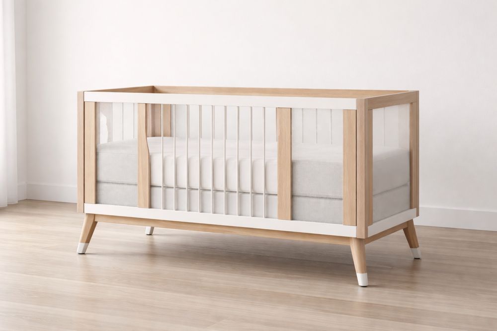 Wood Baby Crib Convertible Bed with Mattress Natural/White