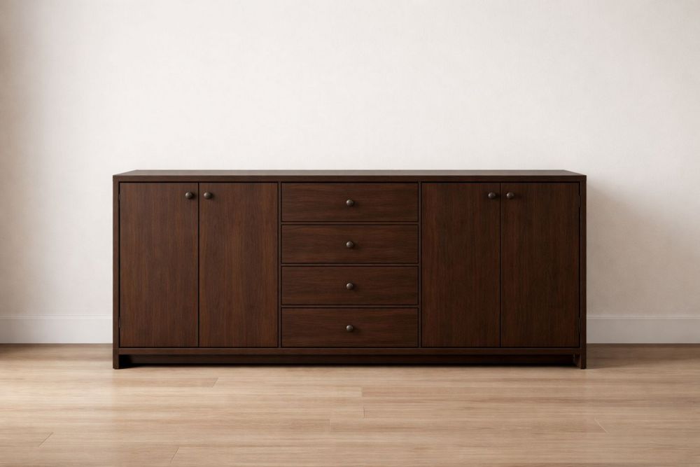 Dark Brown Wood Sideboard with 4 Drawers and 2 Cabinets 150cm x 40cm x 85cm