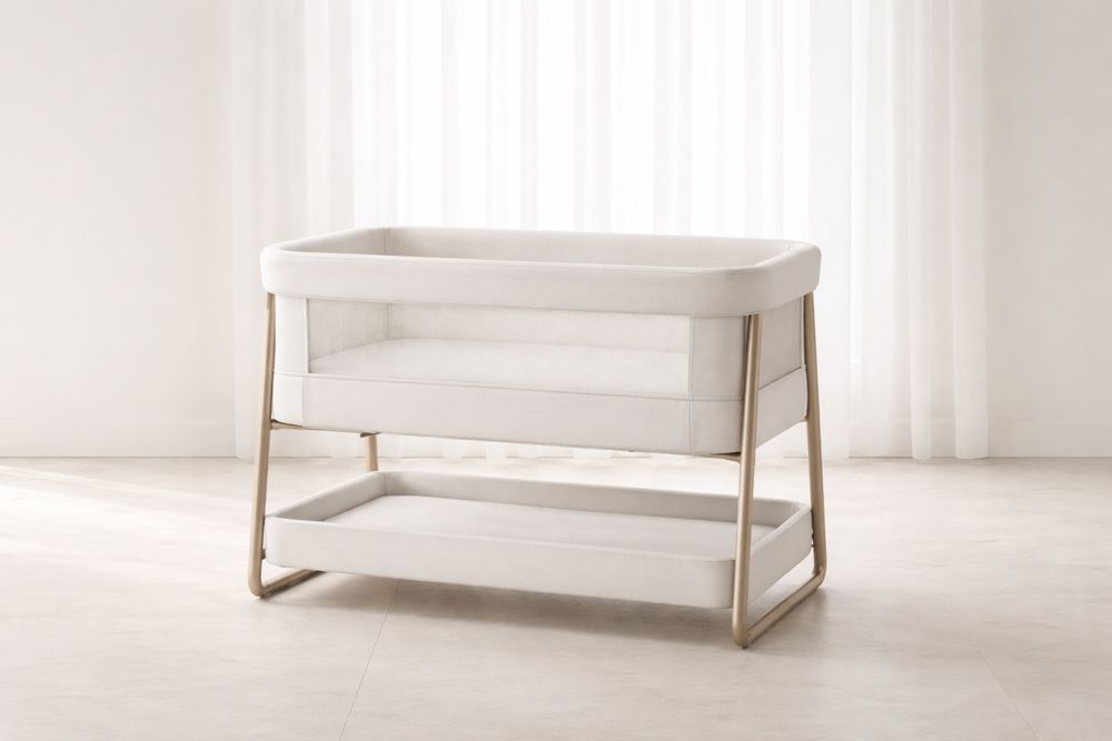 White Fabric Baby Bassinet with Metal Frame