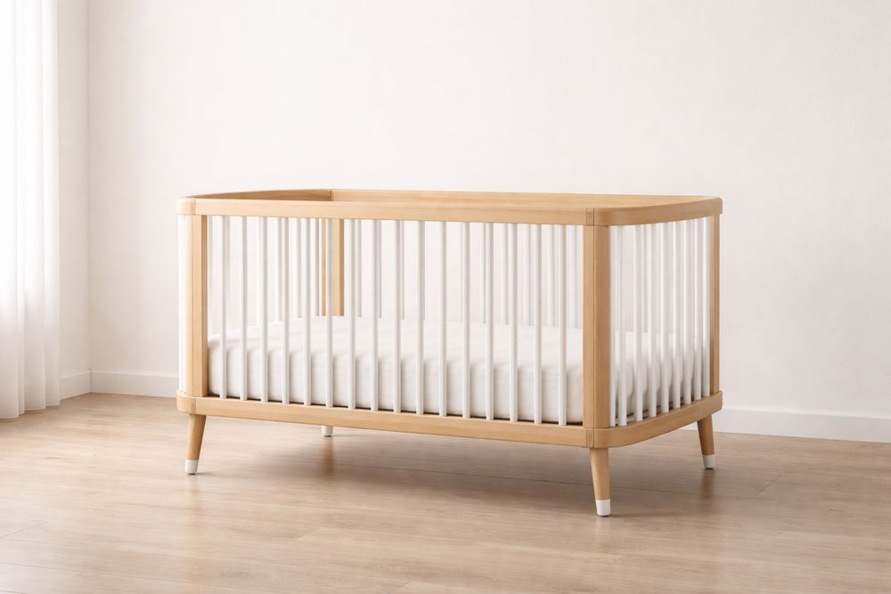 Convertible Baby Crib Oak Wood White Slats
