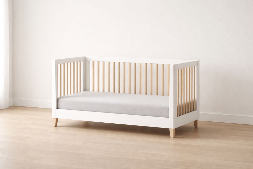 Toddler Bed Convertible Sofa Wooden Frame White/Natural