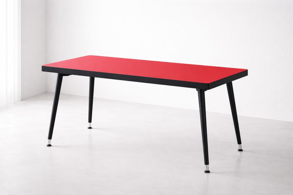 Rectangular Red Laminate Table with Black Metal Legs 150cm x 75cm x 75cm