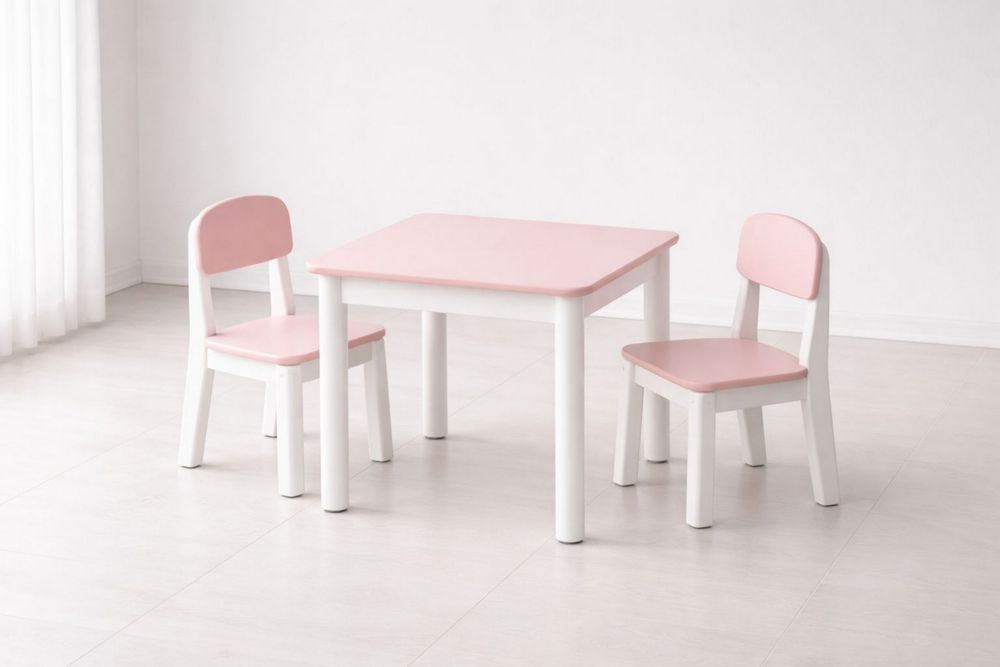Children's Pink Table and Chair Set MDF and Beech Wood 3 Piece