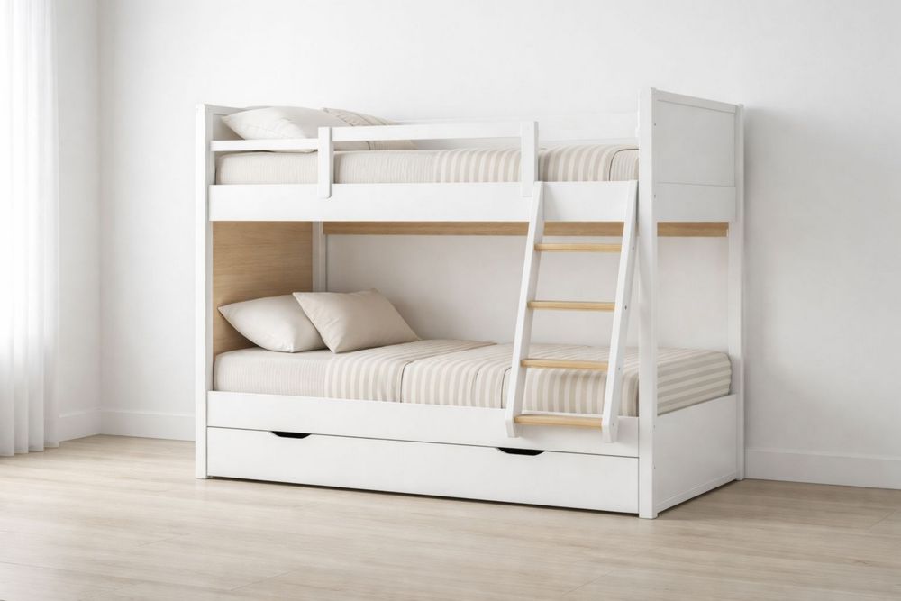 White Pine Wood Bunk Bed with Ladder and Storage Drawers