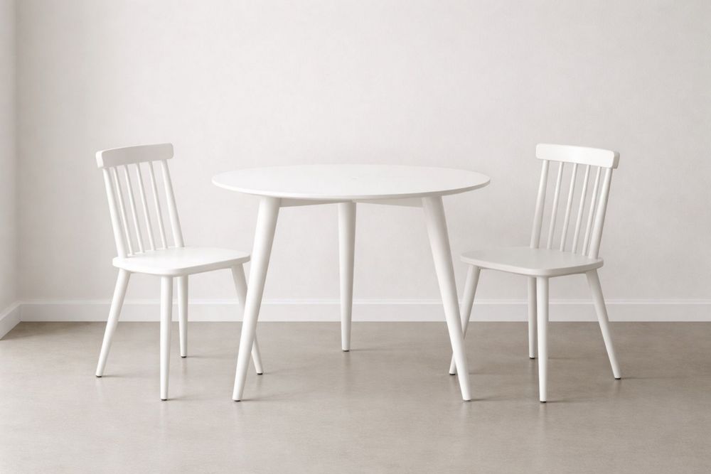 White Wooden Dining Table and Chair Set