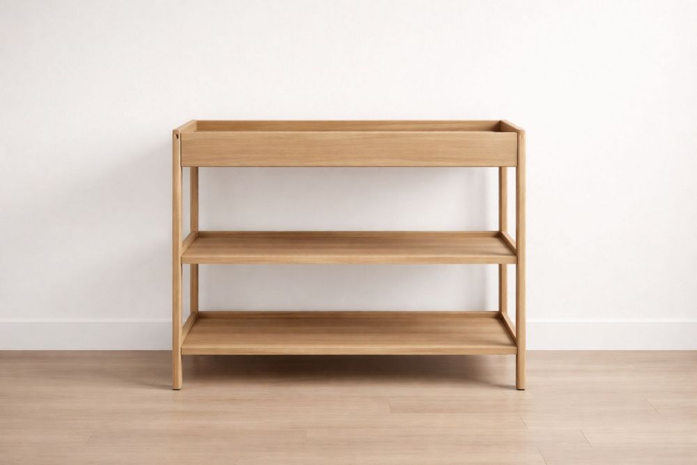 Solid Oak Wood 3-Tier Storage Shelf Natural Finish