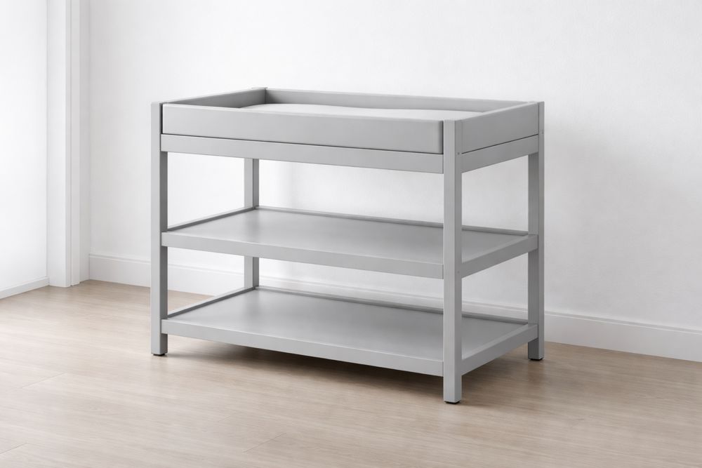 Gray Wooden Baby Changing Table with Shelves 93x55x87 cm