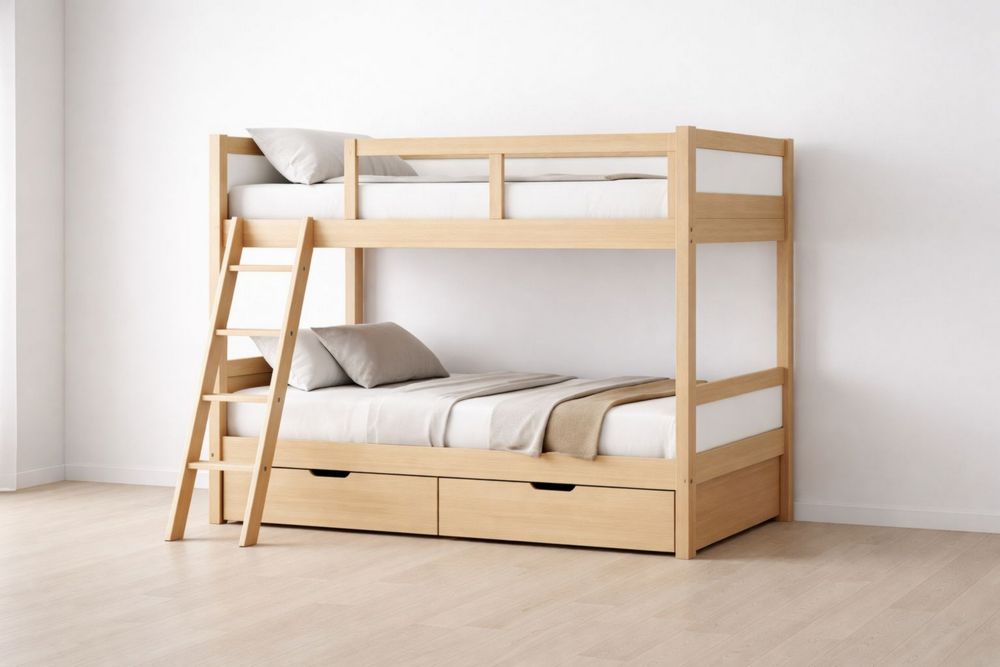 Wood Twin Bunk Bed with Ladder and Storage Drawers
