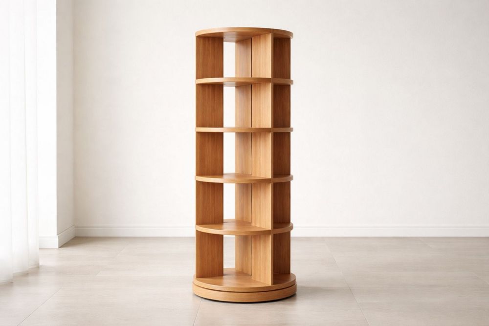 Rotating Wooden Bookshelf Tower Oak Multitier Round